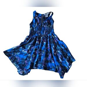 Blue & Purple Watercolor Print Fit & Flare Sleeveless Mini Dress Size S
